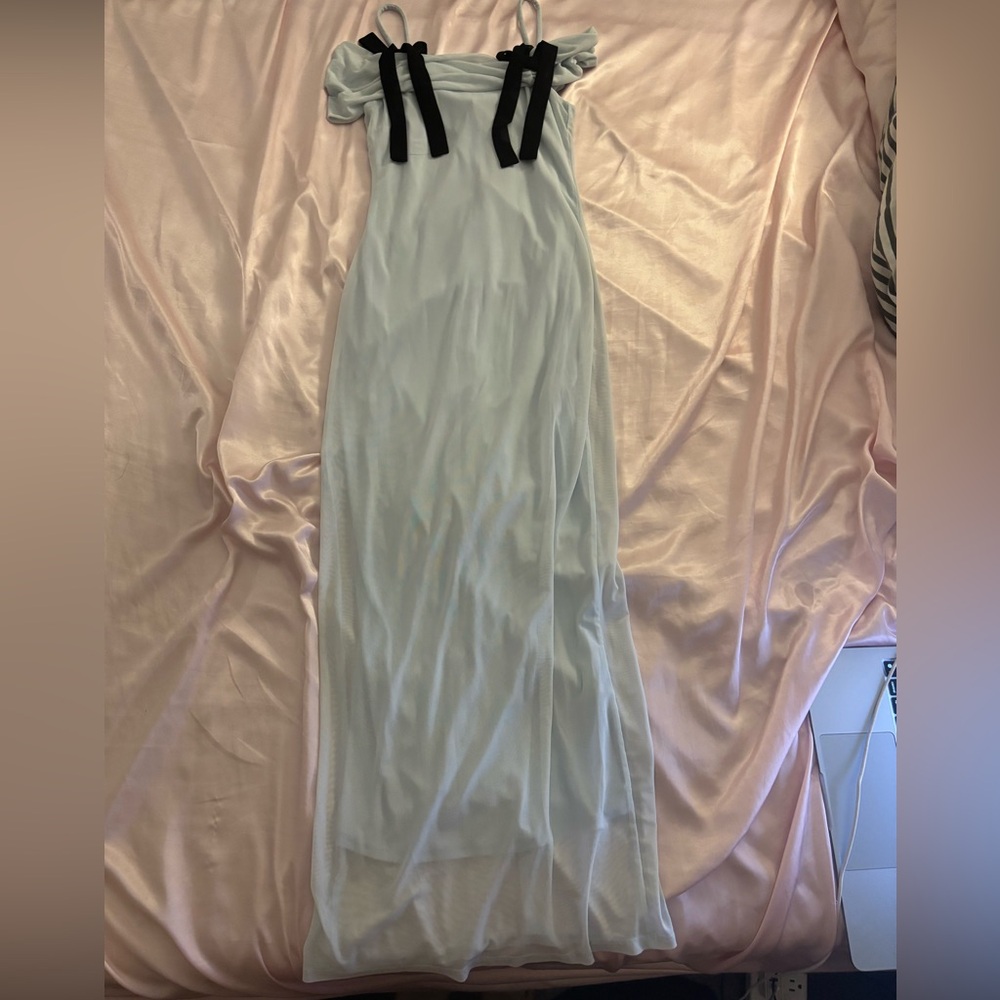 Elegant White and Baby Blue Women's Dress XXS
